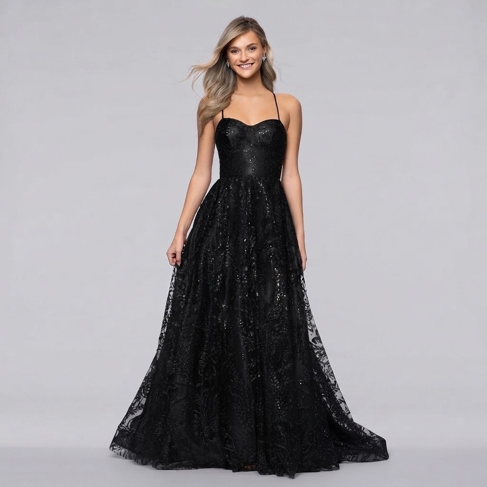 Blondie Nites Juniors Brandi Glitter Cross Back Ballgown Size 1 XS Prom Formal